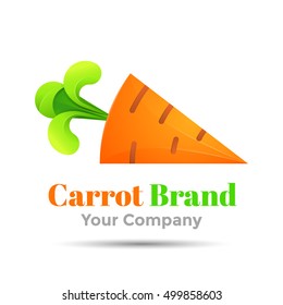 carrot with green rabbit ears. Colorful Vector 3d Volume Logo Design Corporate identity