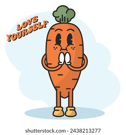 Carrot groovy cartoon Vegetable cute kawaii Vector illustration