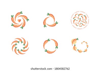 Carrot group in circle logo vector for healthy diet food program. Icon for seller suplier, farmer, market center of vegan agriculture design illustration. Apply to web site, social media, UI App brand