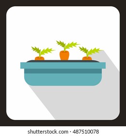 Carrot growing in blue box icon in flat style on a white background vector illustration