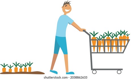 A carrot growing man. Vector illustration.