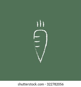 Carrot hand drawn in chalk on a blackboard vector white icon isolated on a green background.