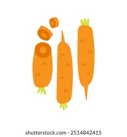 Carrot hand drawn flat vector illustration. Fresh vegetable print for kitchen, menu, food package design. Healthy organic product.