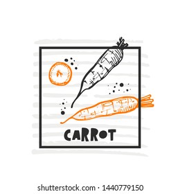 Carrot. Hand drawn realistic vector illustration. Organic vegetable. Eco food. Farm market product. Isolated white background. Can be used for shop, menu, card, poster, label