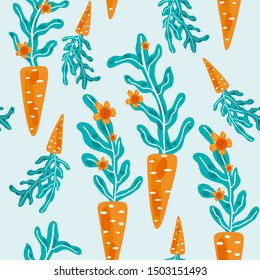 Carrot hand drawn seamless pattern. Vector illustration of cute carrot. Cartoon texture. Wrapping paper, textile vector fill