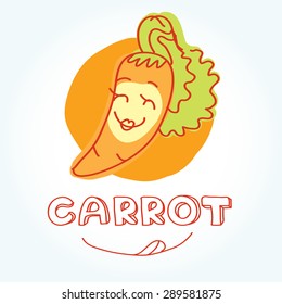 Carrot in hand drawn style with orange round on white background. Vector modern illustration, stylish design element