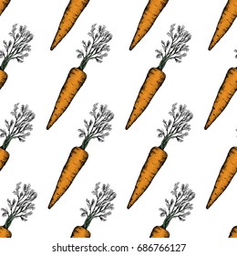 Carrot hand drawn vector seamless pattern. Retro Vegetable engraved style object. Can be use for menu, label, farm market