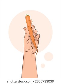 Carrot. A carrot in hand. A vegetable in a human hand. Healthy food. Isolated vector illustration white background.