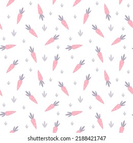 Carrot hand-drawn pastel colors. Pattern with cute cartoon animals. Kawaii children's print with pets. Vector illustration for fabric, paper, wallpaper, packaging