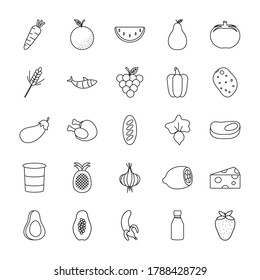 carrot and healthy food icon set over white background, line style, vector illustration