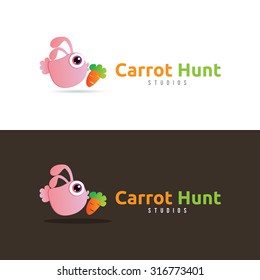 Carrot hunt,rabbit logo,Vector logo template.