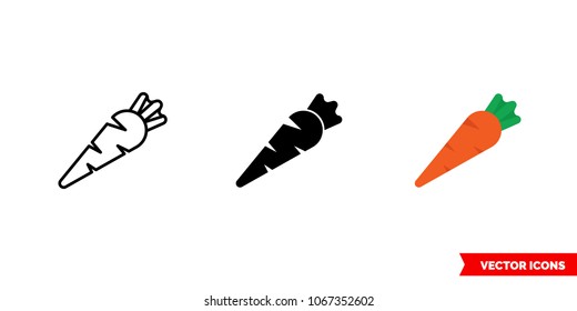 Carrot icon of 3 types: color, black and white, outline. Isolated vector sign symbol.