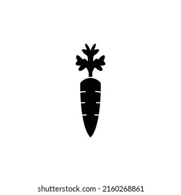 Carrot icon in black flat glyph, filled style isolated on white background