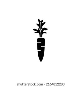 Carrot icon in black flat glyph, filled style isolated on white background