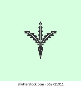 Carrot icon flat. Grey vector symbol on green background