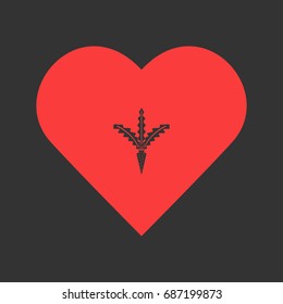 Carrot icon flat. Simple pictogram on heart background. Vector illustration symbol