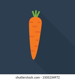 carrot icon in flat style with long shadow, isolated vector illustration on blue transparent background