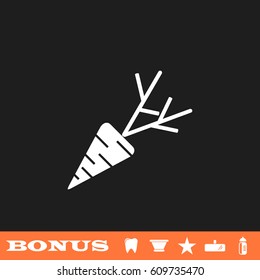 Carrot icon flat. White pictogram on black background. Vector illustration symbol and bonus button tooth, vase, star, mirror, bottle