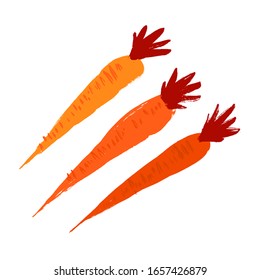 Carrot icon isolated on white. Cartoon doodle vector Illustration. Grunge hand-drawn ink style. Set of three.