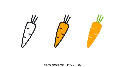 Carrot icon. Linear color icon, contour, shape, outline isolated on white. Thin line. Modern design. Vector set. Illustrations of vegetables.