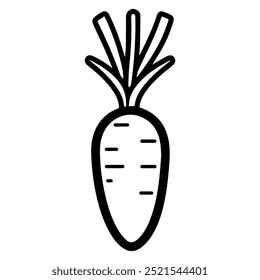 Icono de zanahoria o símbolo de línea moderna. Vector línea de arte y diseño de iconos con contorno en negrita. Blanco y negro Pixel Símbolo minimalista perfecto aislado fondo blanco. Silueta simple signo delgado