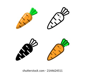 Carrot icon. With outline, glyph, filled outline and flat styles