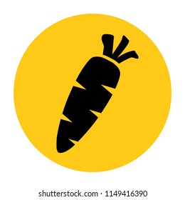 Carrot icon. Icon from the set. Black silhouette on bright yellow background. Vector illustration