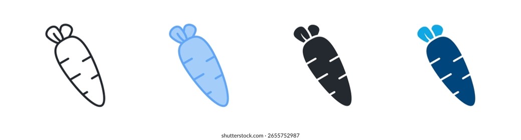 Ícone de cenoura define estilo múltiplo. Projetado Em Contorno, Azul, Glifo, Tom Duplo