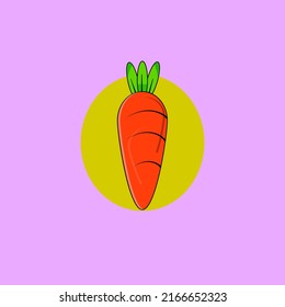 Karottensymbol. Vektorgrafik, Einziger Karottenvektor mit einfachem Design. Karottensymbol in einem flachen Design auf violettem Hintergrund.