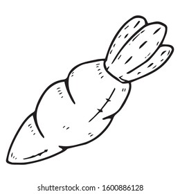 Carrot icon. Vector illustration of a toy fabric carrot. Hand drawn soft toy carrot.