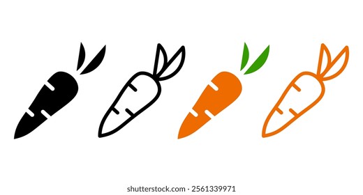 Carrot icon. Vegetable sign. Orange carrot with leaves illustration. Vitamin symbol. Root pictogram.