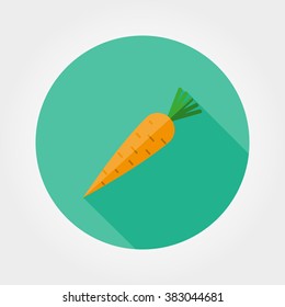 Carrot. Icon for web and mobile application. Vector illustration on a button with a long shadow. Flat design style.