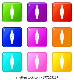 Carrot icons of 9 color set isolated vector illustration