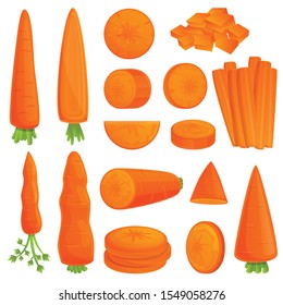 Carrot icons set. Cartoon set of carrot vector icons for web design