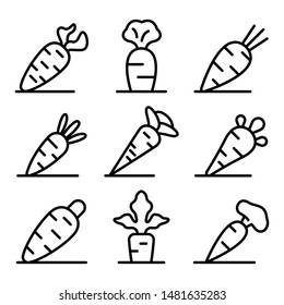 Carrot icons set. Outline set of carrot vector icons for web design isolated on white background