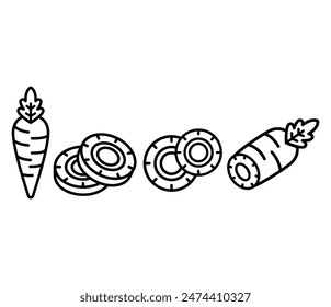 carrot icons symbol vector design simple line black white illustration collection sets