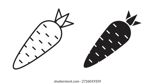 Símbolo de Vector de iconos de zanahoria con trazo editable y versiones planas