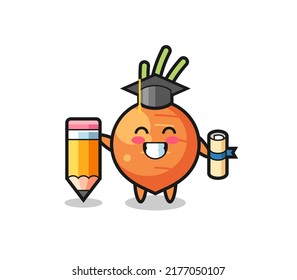 carrot illustration cartoon is graduation with a giant pencil , cute style design for t shirt, sticker, logo element