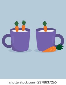 Carrot Illustration with Two Cups of Milks