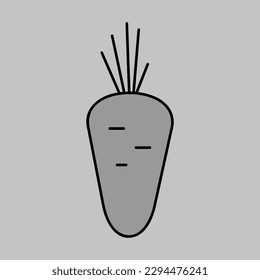 Carrot isolated design vector grayscale icon. Vegetable sign. Graph symbol for food and drinks web site, apps design, mobile apps and print media, logo, UI