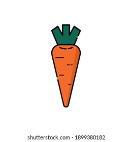 Carrot isolated icon on white background. Vector illustration in flat cartoon design. 