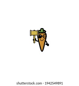 Carrot Judge Cartoon Character Design Vector Illustration Mascot. Cute, Happy, And Fun Style. Recomended For Vegetable Shop Logo.
