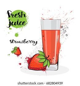 Carrot Juice Fresh Hand Drawn Watercolor Vegetable And Glass On White Background Vector Illustration