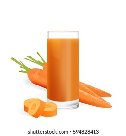 Carrot juice and fresh carrot isolated on white background, vector illustration.