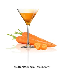 Carrot juice and fresh carrot isolated on white background, vector illustration.