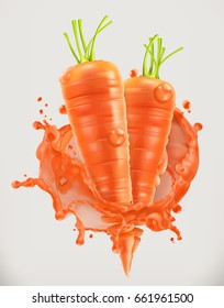 Carrot juice. Fresh vegetable, 3d vector icon