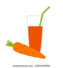 Carrot juice in a glass with a straw. Vector illustration.