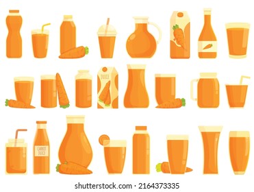 Carrot juice icons set cartoon vector. Beverages blend. Detox diet