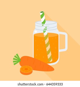 Carrot juice in mason jar with carrot, flat design vector
