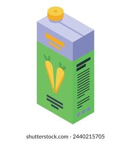 Icono del paquete de jugo de zanahoria vector isométrico. Comida y fruta. Bebida orgánica